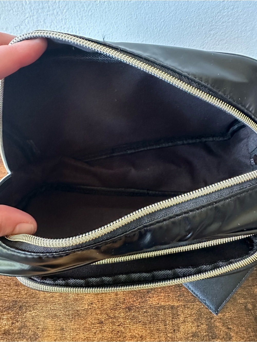 Trina Turk Black Quilted Cosmetic Toiletry Bag with Gold Zip Keychain Mirror NWT - Picture 5 of 5